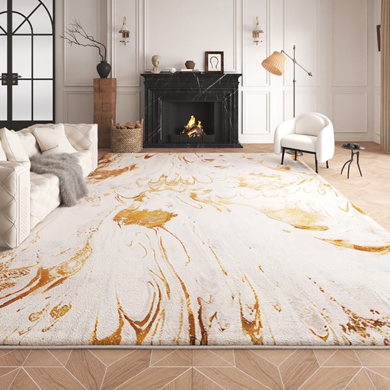 Gradient Gold Abstract Living Room Carpet Machine Washable Non-slip Waterproof Area Rug