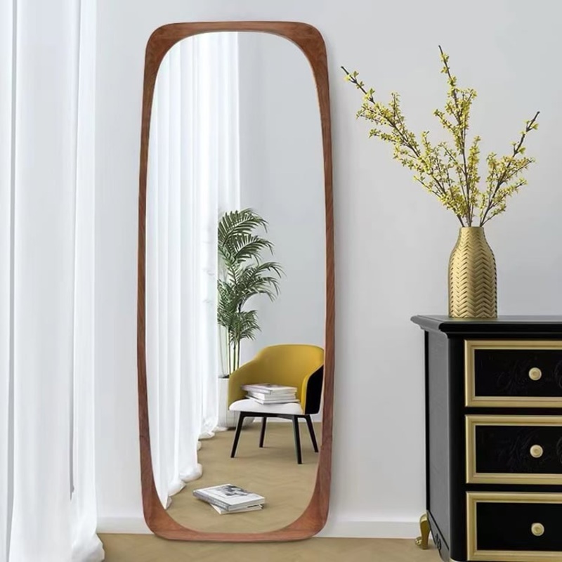 Mid-Century Rectangle Full Length Floor Mirror Wood Frame 69″x 20″ Leaning Mirror Walnut