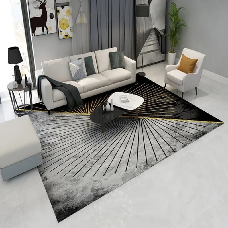 Modern Abstract Gray and Gold Rug Polyester Rectangle 5′ x 7′ Living Room Area Rug