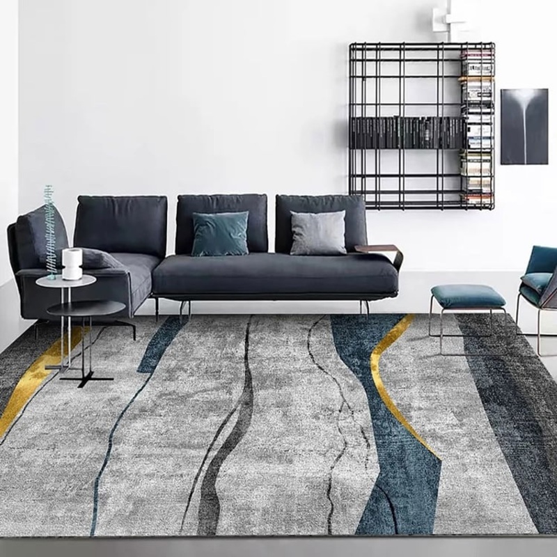 Modern Abstract Gray and Gold Rug Rectangle 5′ x 7′ Area Rug