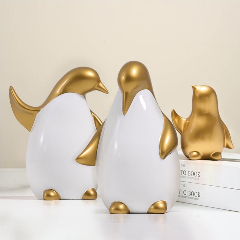 Modern  Desktop White & Gold Penguins Set of 3