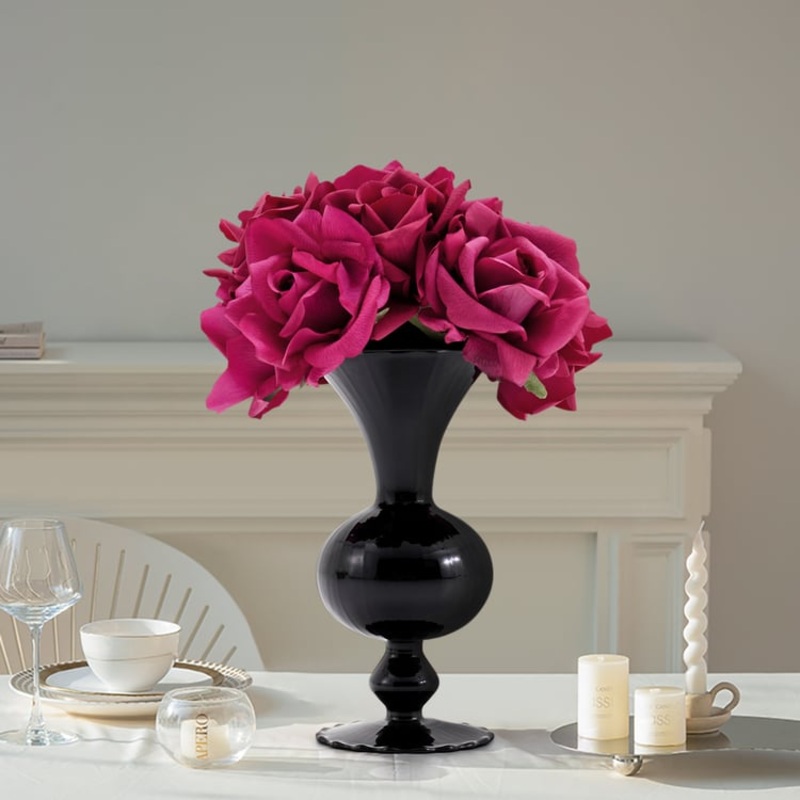 Modern Rose Artificial Flowers Arrangement in Black Vase Set