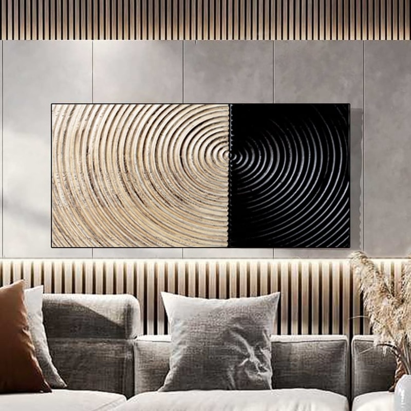Modern Wall Decor for Living Room Abstract Print Art with Frame in Natural & Black