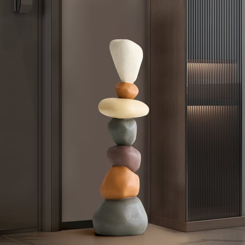 Stacked Resin Stone Floor Sculpture  44.9 Inches Tall