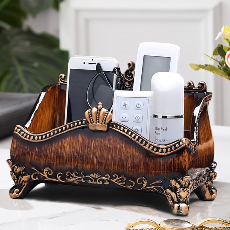 Vintage Brown Resin Remote Control Holder Living Room Storage Box Home Decoration