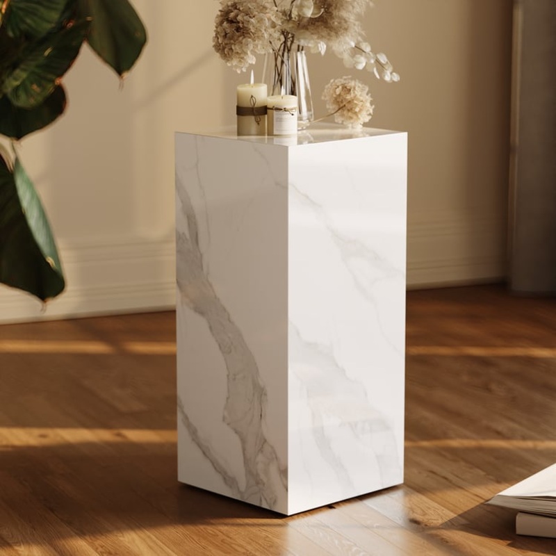 White SinteredStone Plinth Pedestal Plant Stand & Side Table