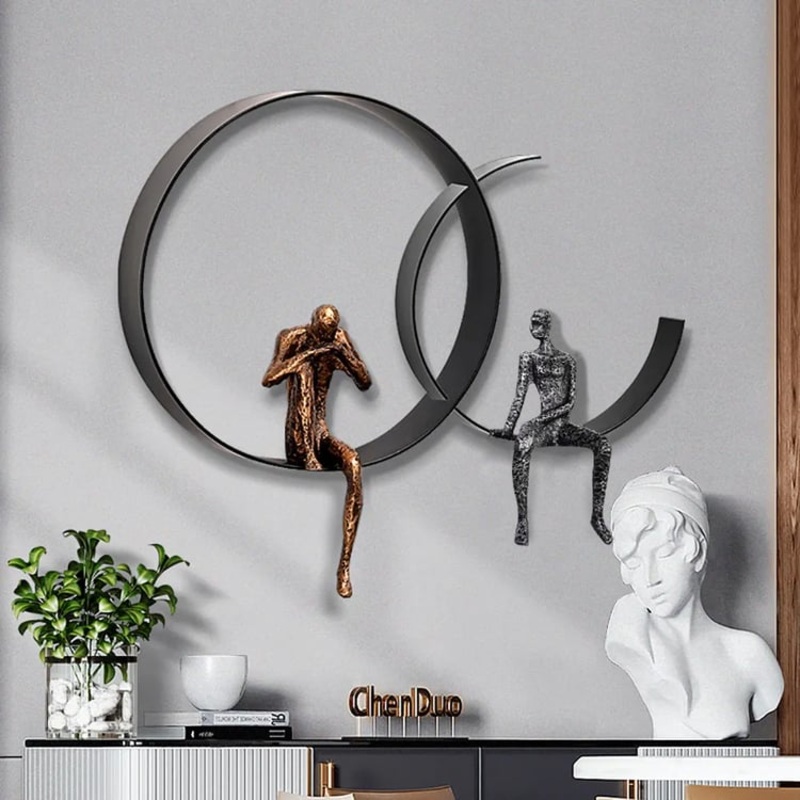 19.7″ Modern 3D Wall Decor Artistic Figure Metal & Resin Wall Art in Black