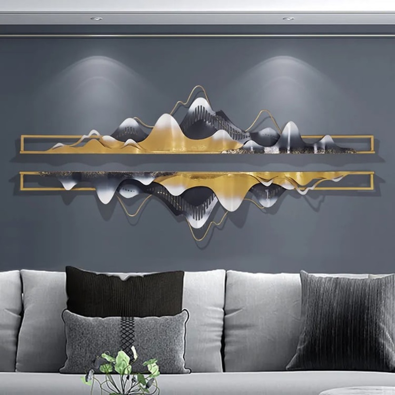 2 Pieces Modern Mountain Novelty Metal Wall Decor Nature Art in Gold & Black