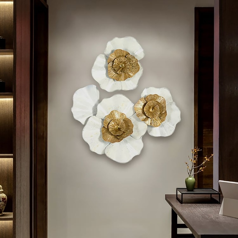 23.6″x 27.6″ Modern Metal Flower Wall Decor Home Wall Art in Gold & White Living Room