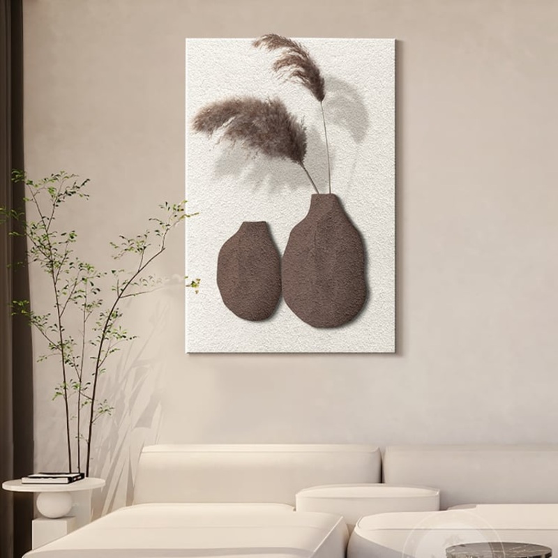 27.6″ Abstract Geometric Japandi Wall Art 3D Sculpture Decor With Vase in White & Brown