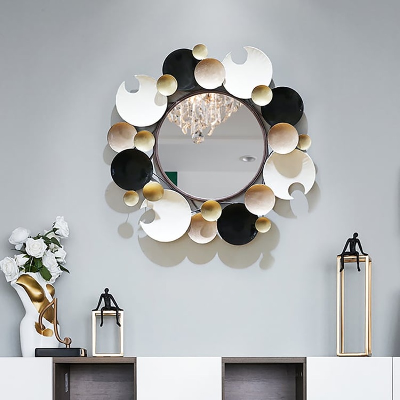 28.1″ Modern 3D Round Plates Overlapping Metal Wall Mirror for Entryway