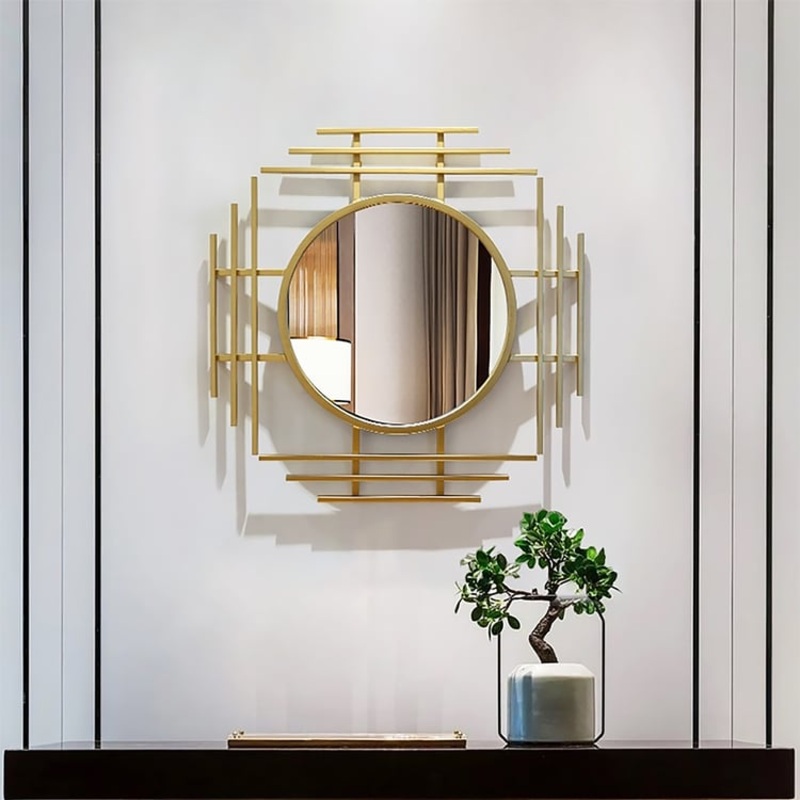 28″ Luxury 3D Geometric Gold Metal Wall Mirror Overlapping Home Decor for Entryway