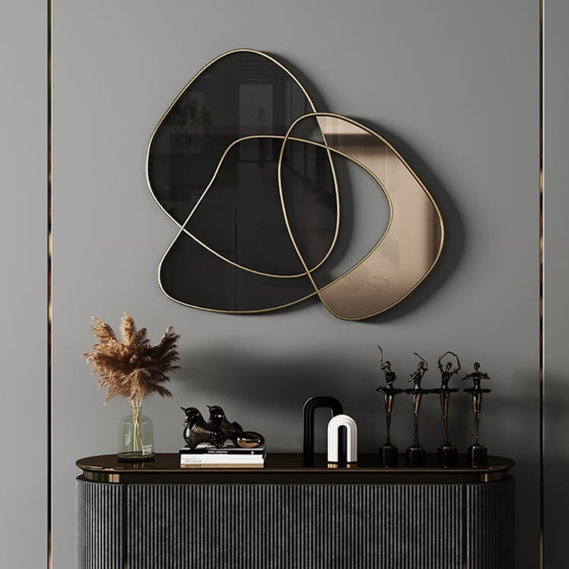 31.5″ Abstract 3D Metal Big Wall Decor Unique Modern Irregular Home Art in Black & Gold
