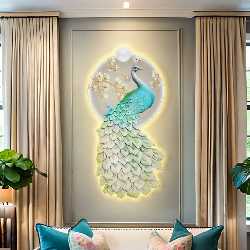 31.5″ LED Acrylic Peacock Wall Art Modern Abstract Geometric Decor USB Charging