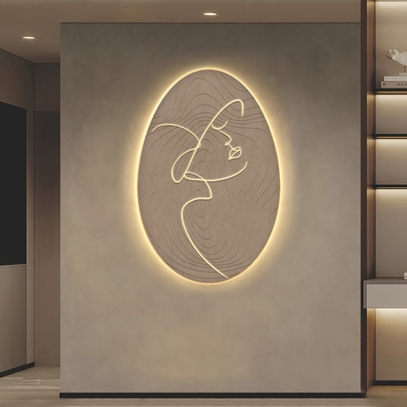 31.5″ Oval LED Abstract Wall Art Modern Woman Face Sculpture Decor Living Room Bedroom