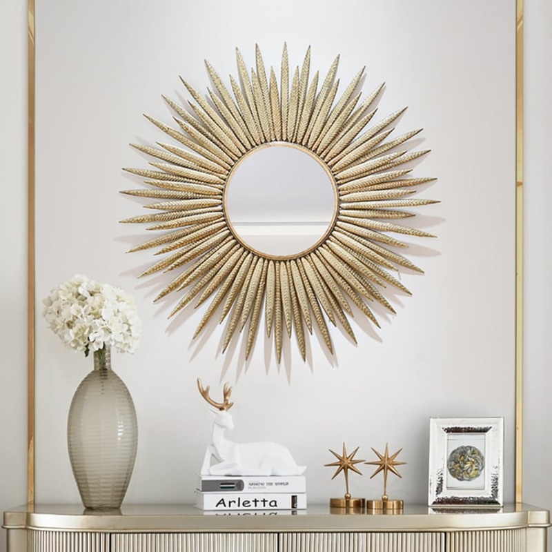 33.7″ Luxury Creative Gold Sunburst Large Metal Wall Mirror Decor Art for Living Room