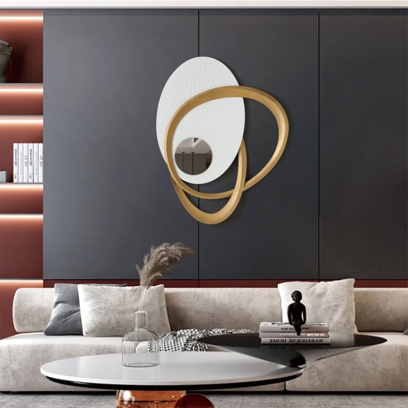 35.4″ Art Deco Wall Hanging with Mirror  White & Gold, Radiant Design