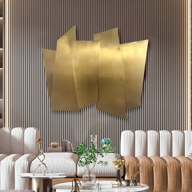 35.4″ Luxury Irregular Stainless Steel Wall Decor Geometric Art in Gold for Living Room