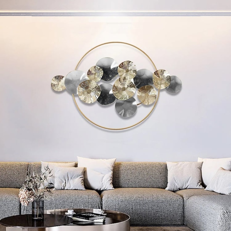 35.4″ Modern Light Luxury Gray Hollowed Leaves Metal Wall Decor for Living Room