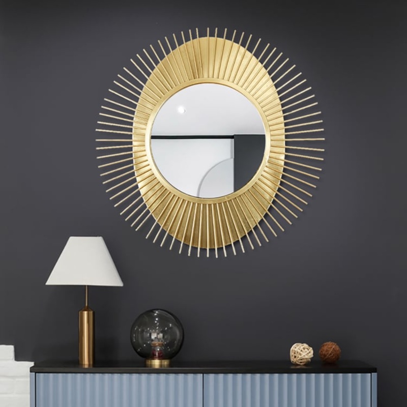 36″ Luxury Creative Sunburst Gold Metal Wall Mirror Home Decor for Living Room