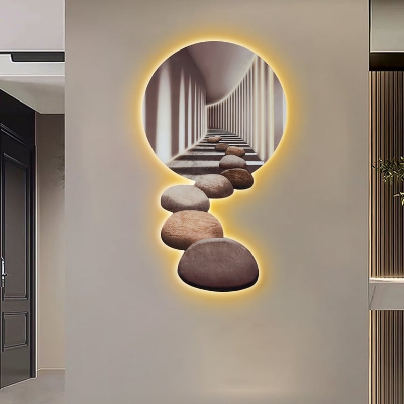 39.4″ Extra-Large Wall Art LED Acrylic Modern Abstract Stone Corridor Wall Decor