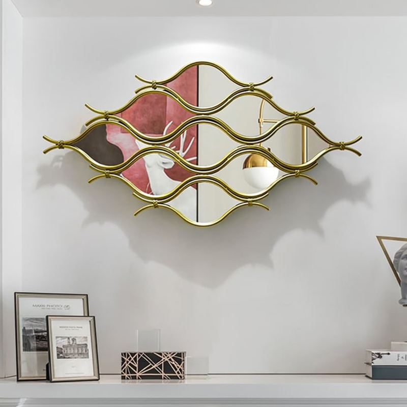 39.4″ Glam Irregular Geometric Gold Metal Abstract Wall Mirror for Entryway