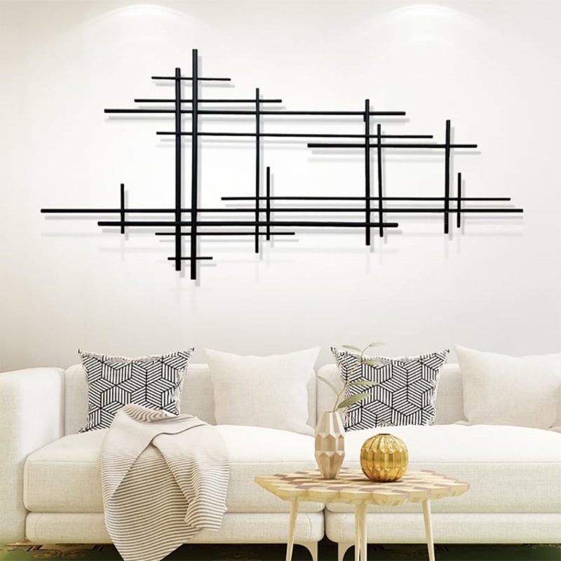 39″ Minimalist Black Metal Wall Decor with Vertical Lines for Living Room,Office,Hotel