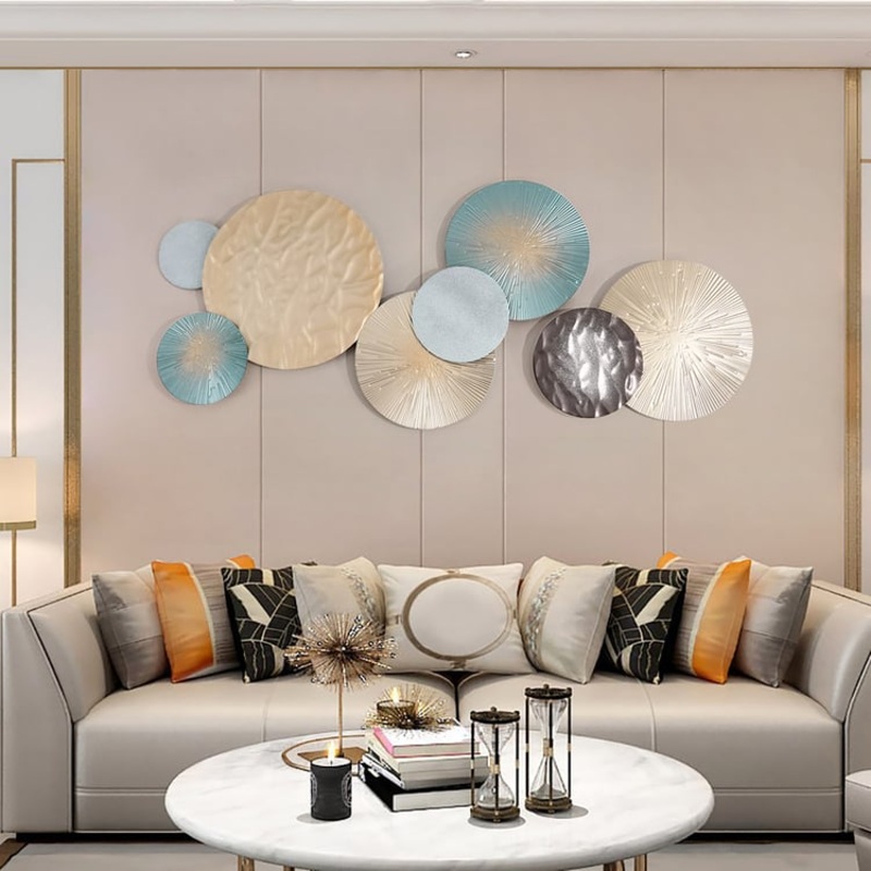 3D Art Deco Large Metal Round Textured Wall Decor for Living Room Bedroom