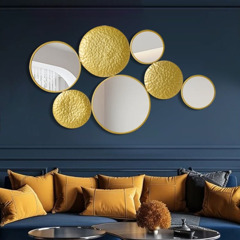 47.2″ Gold Wall Decorative Mirror Set Creative Round Mirror Wall Hanging Decoration