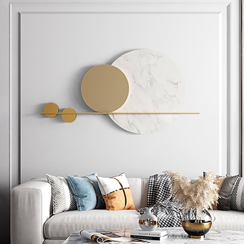 47.2″ Modern Geometric Wall Decor Round Metal Wall Art in Gold & White for Living Room
