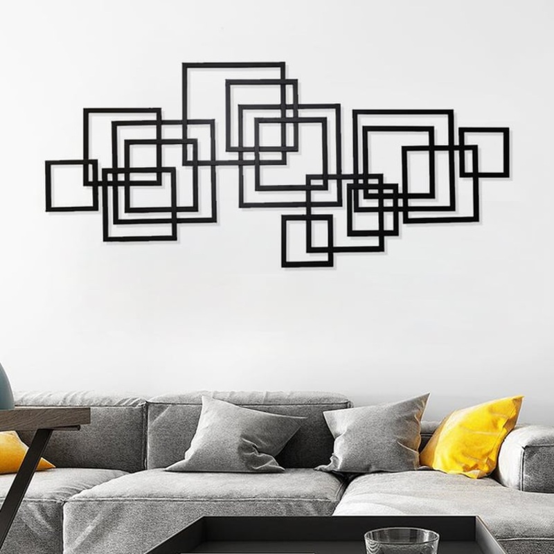 47.2″ Modern Rectangle Black Wall Decor Minimalist Metal Geometric Art for Living Room