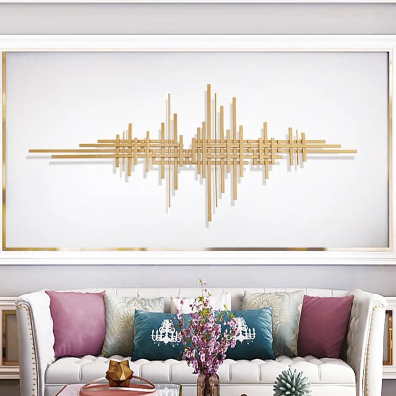 47.2″ x 19.7″ Geometric Modern Gold Lines Metal Wall Decor Hanging Accent Living Room