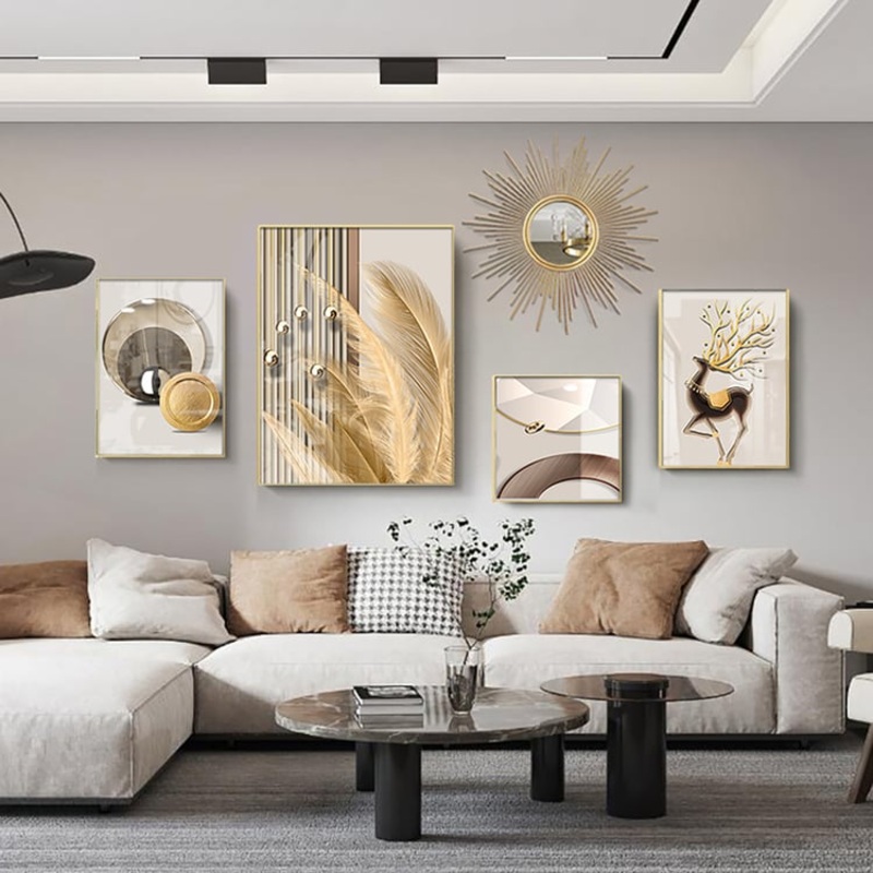 5-Piece Wall Art Set with Golden Accents Modern Abstract Designs for Luxurious Home Deco
