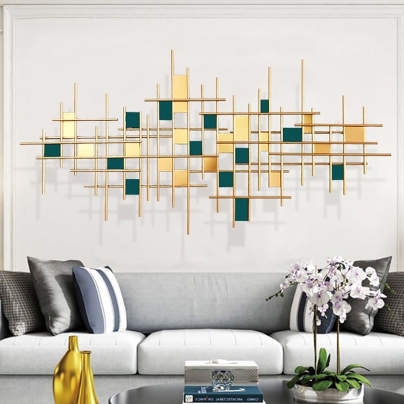 51.2″ Modern Gold & Dark Green Metal Wall Decor Home Art for Living Room