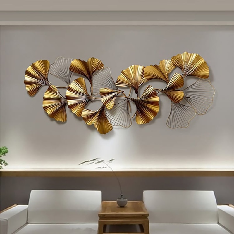52″ x 23.6″ 3D Golden Ginkgo Leaves Metal Wall Decor for Living Room