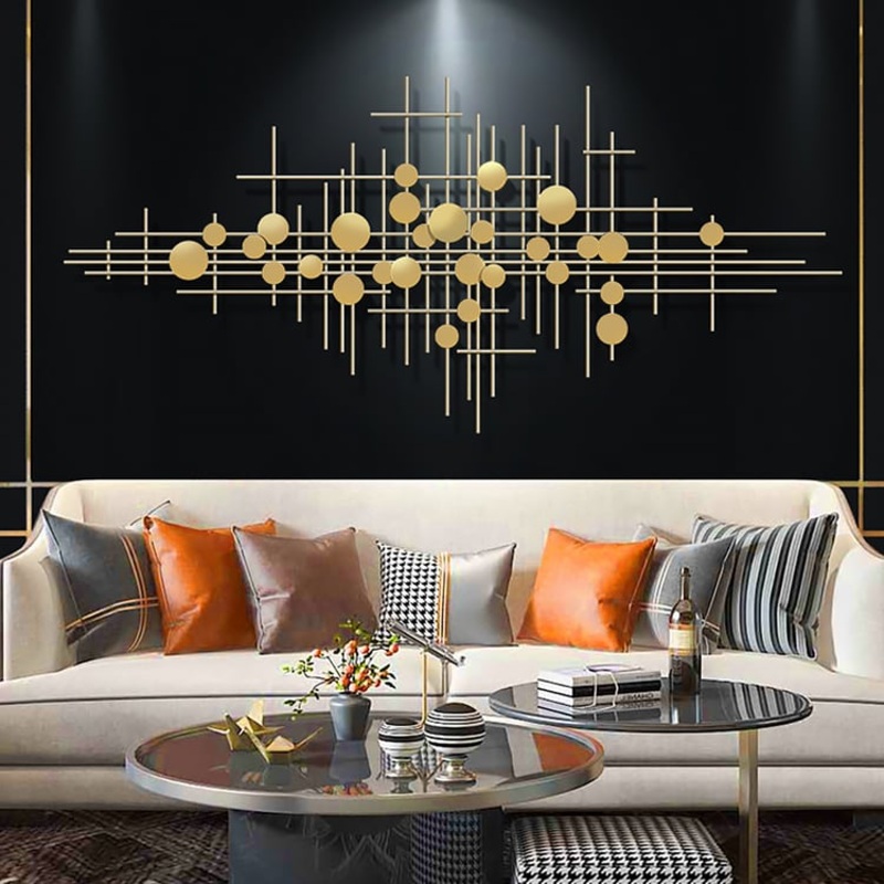 58.3″ Modern Gold Metal Wall Decor Abstract Bar & Dots Wall Art for Living Room