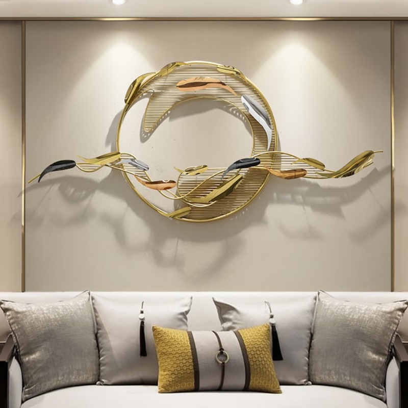 58.3″W Modern Surge Fishes Metal Wall Decor with Unique Shape in Gold for Living Room