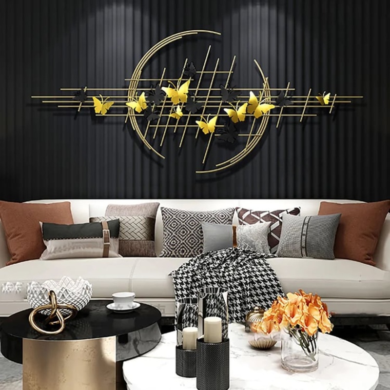 59.1” Modern Butterfly Wall Decor Creative Metal Wall Art in Gold & Black Living Room