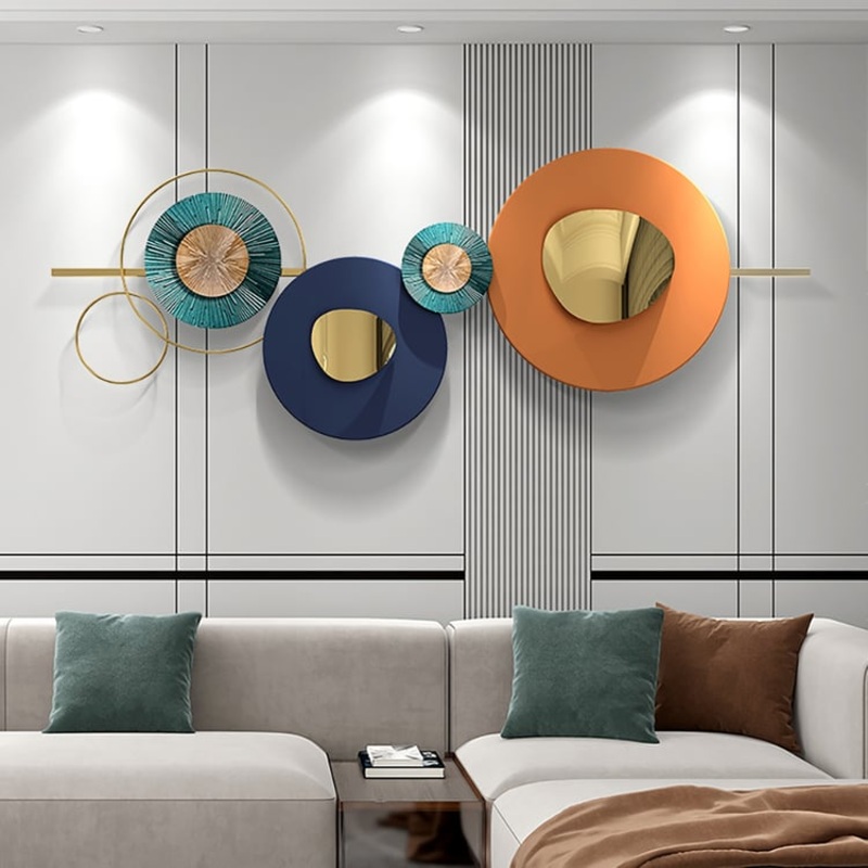 59.1″ x 22.8″ Modern Metal Wall Decor Home Wall Art Orange & Gold & Blue Living Room