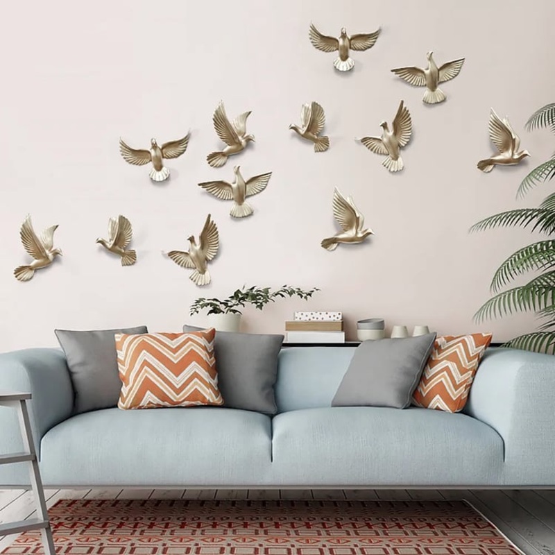 6 Pieces Set Gold Flocking Birds Modern Wall Decor Set for Living Room – DIY Combination