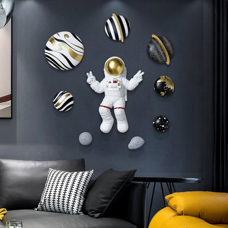 9 Pieces Art Deco Astronaut Planet Wall Decor Hanging Resin Person Sculpture Statue Set