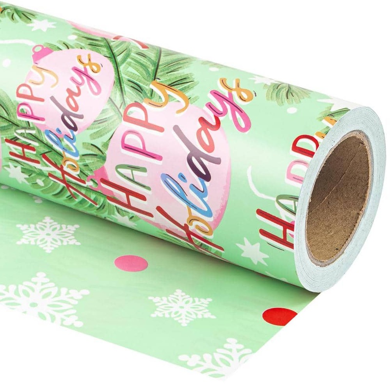 Angel Sar 17 in. x 33 ft. Christmas Wrapping Paper, Green Happy Holiday Lettering Printed for Chrsitmas Holiday Party Celebration UB52SN02