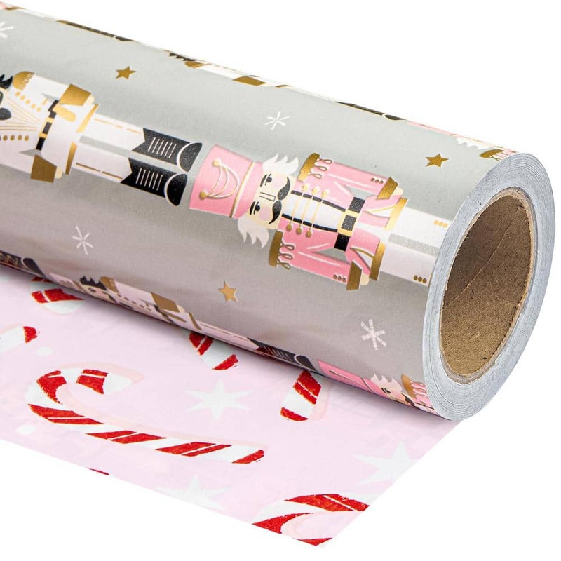 Angel Sar 17 in. x 33 ft. Christmas Wrapping Paper, Nutcracker and Candy Cane Printed for Chrsitmas Holiday Party Celebration RA07VQ77
