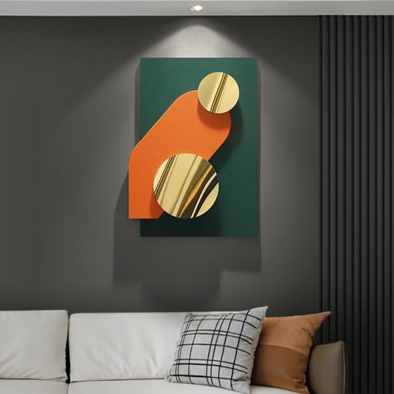 Artard 26.8″ Modern Metal Wall Decor Art  in Green & Gold  with Overlapping Geometric