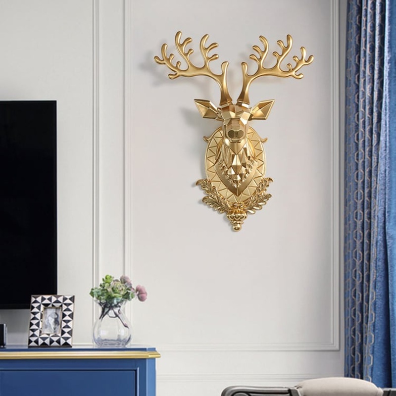 Creative Gold Lucky Deer Animals Head Wall Sculptures Wall Decorations