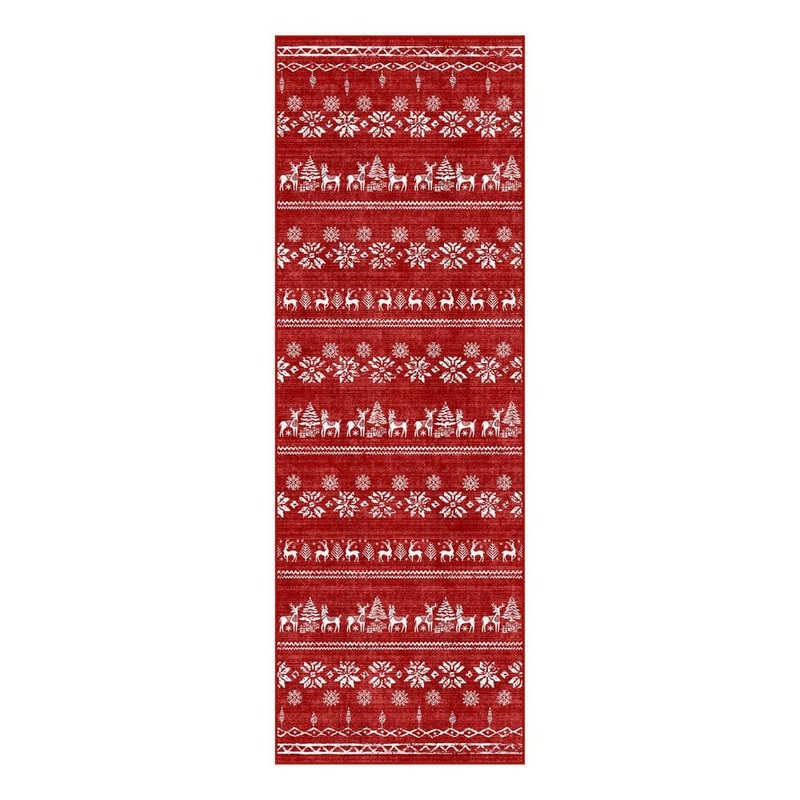 HaiiMeid Christmas 2 ft. X 6 ft. Red Elk Snowflake Christmas Tree Area Rug X25IU0102H-126