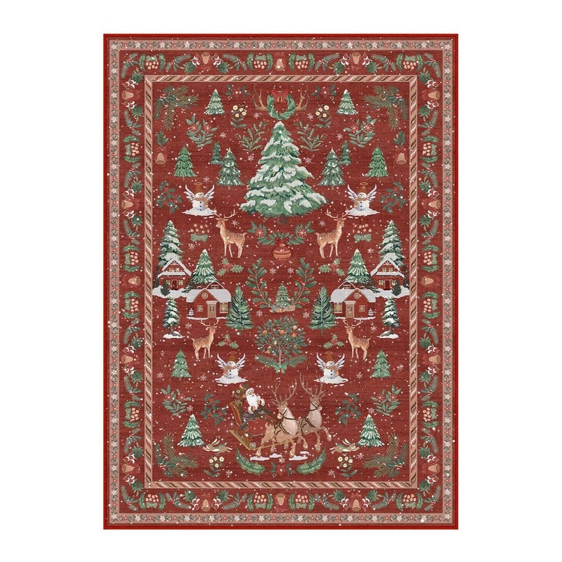 HaiiMeid Christmas 6 ft. X 9 ft. Red/Green Elk Snowman Christmas Tree Area Rug X25IU0104H-169