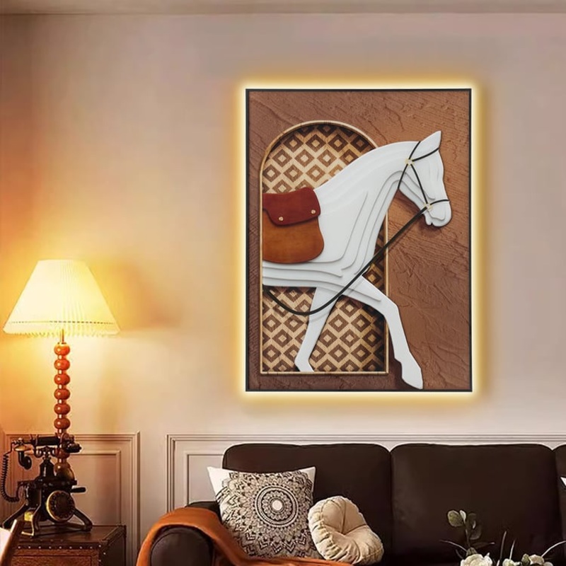 Modern Acrylic Horse Pattern Wall Accent with Light