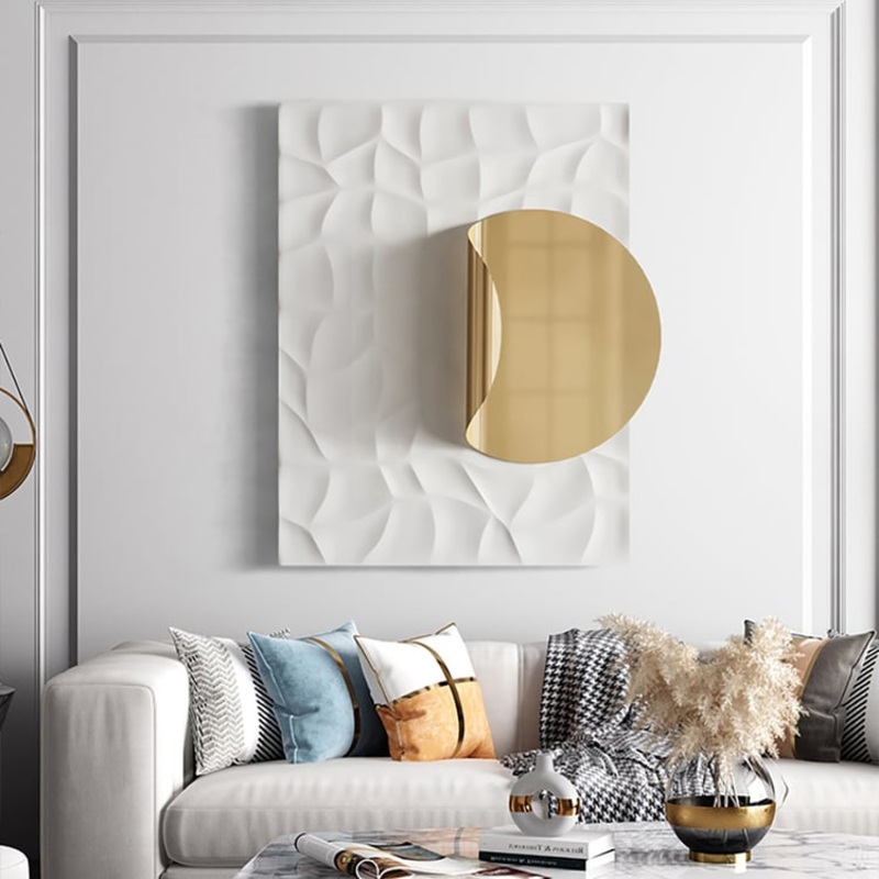 Modern Geometric 3D Wall Art 23.6″ x 35.4″ Gold Metal Rectangle Wall Decor