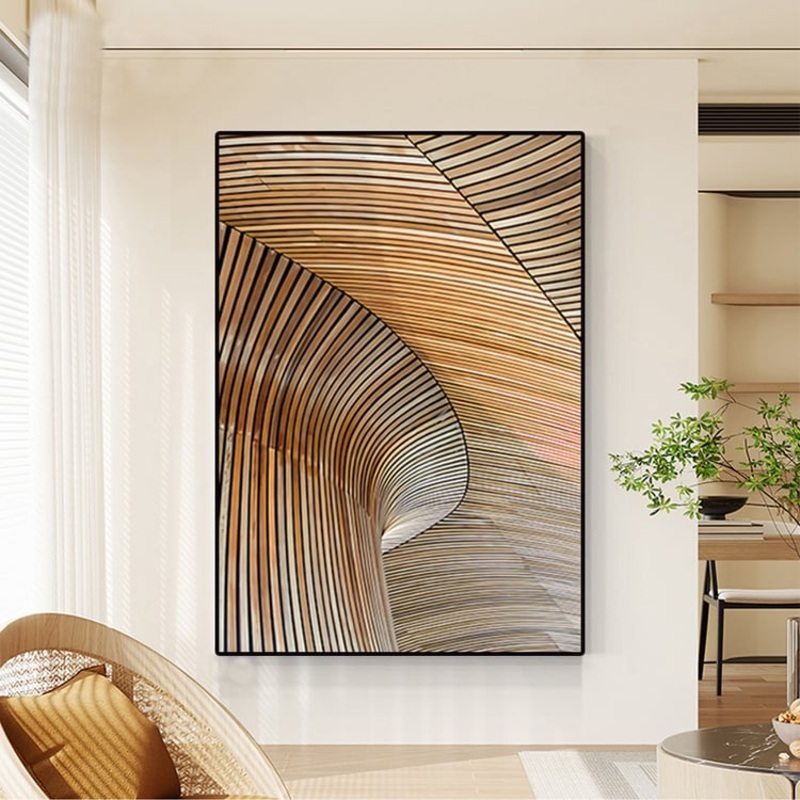 Modern Geometric Lines Wall Decor Abstract River Painting Art Canvas Prints with Frame